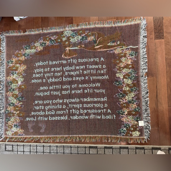 Baby Blanket Afghan Throw "A Precious Gift" Poem Stork Flowers - Picture 4 of 7